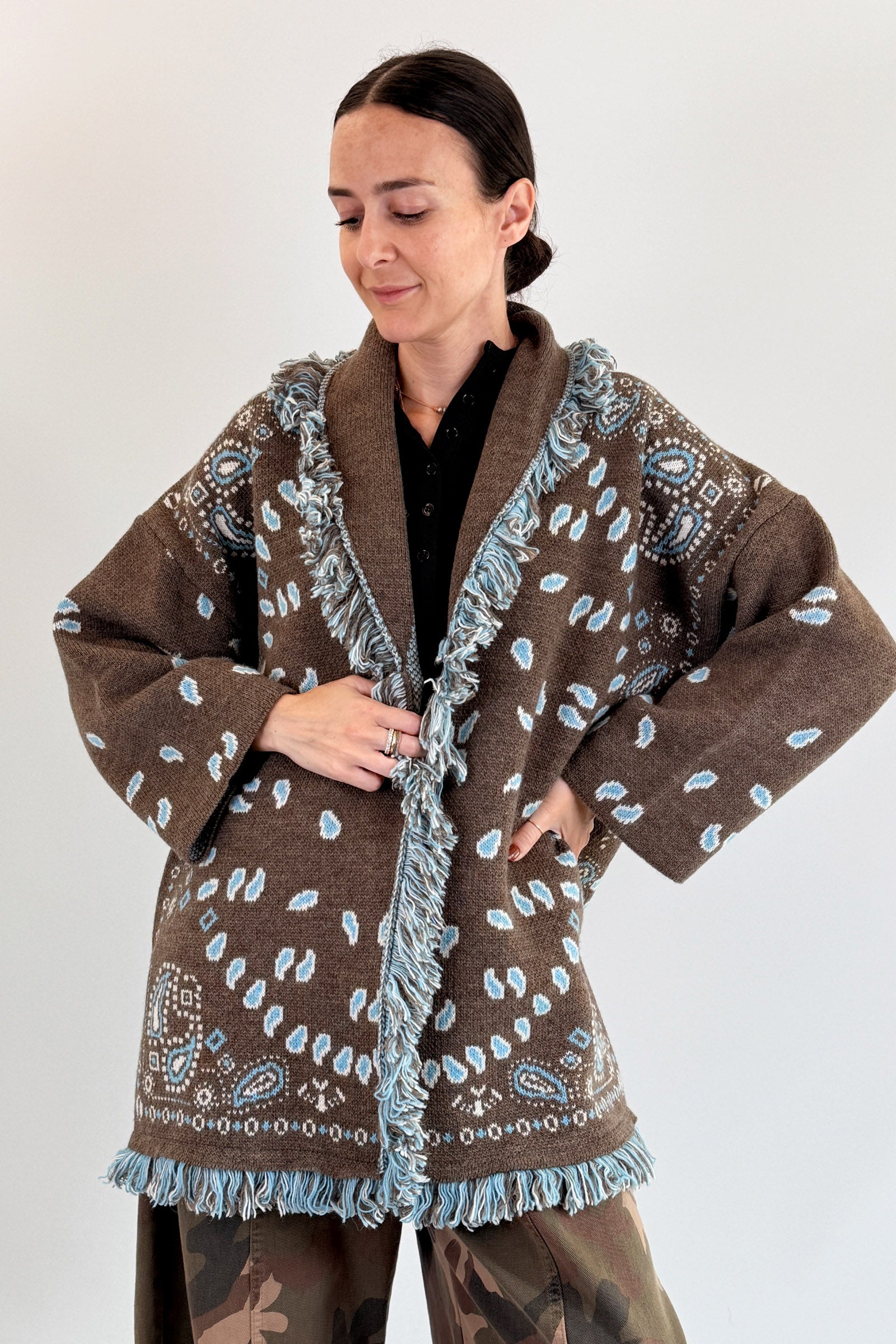 Cardigan bandana con frange
