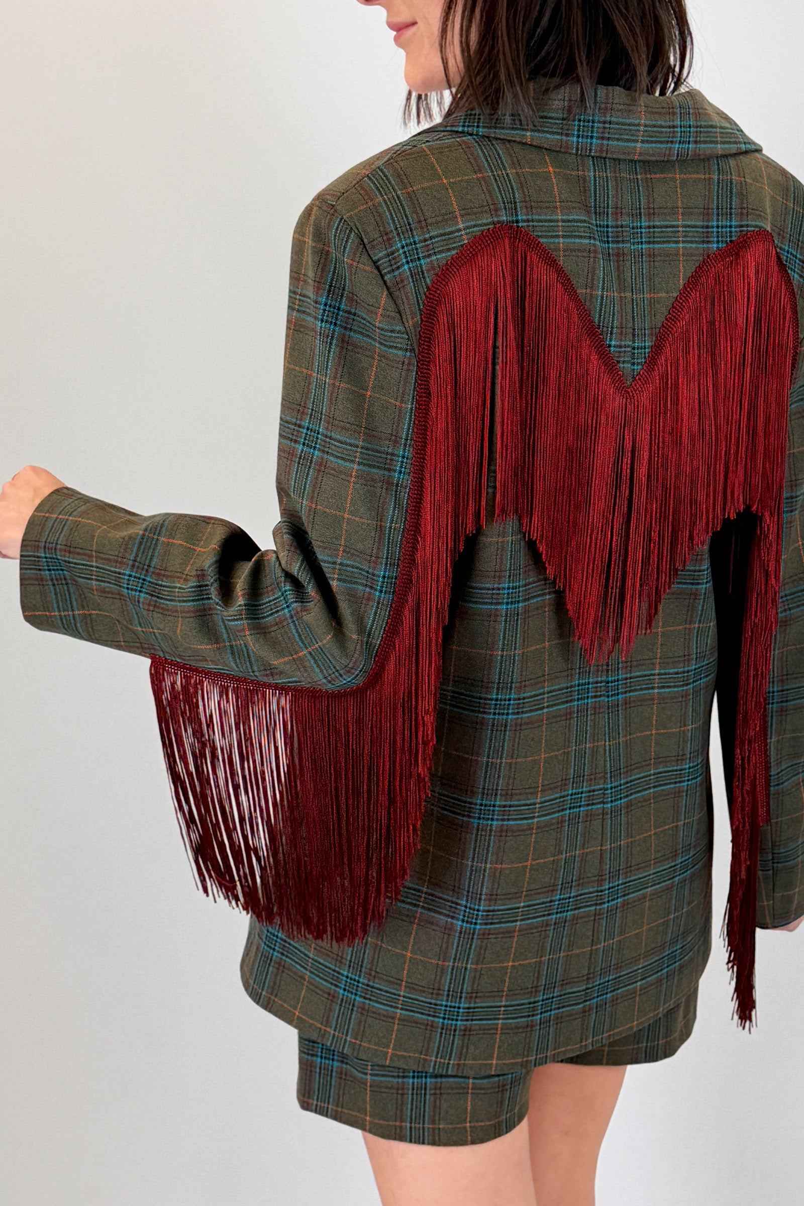 Blazer scozzese con frange