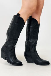 attraction stivale texano nero con ricami tono su tono