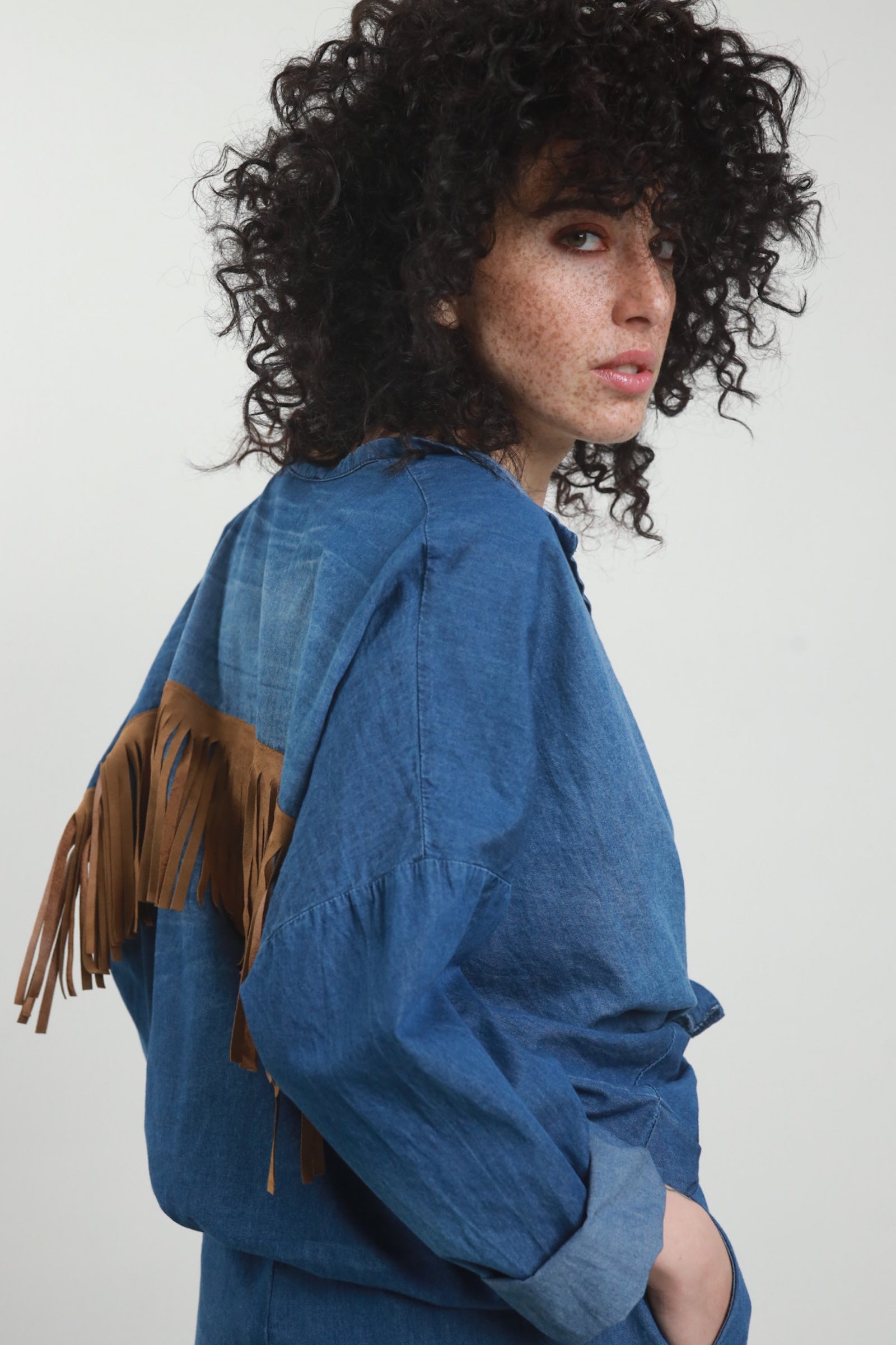 Camicia jeans con frange
