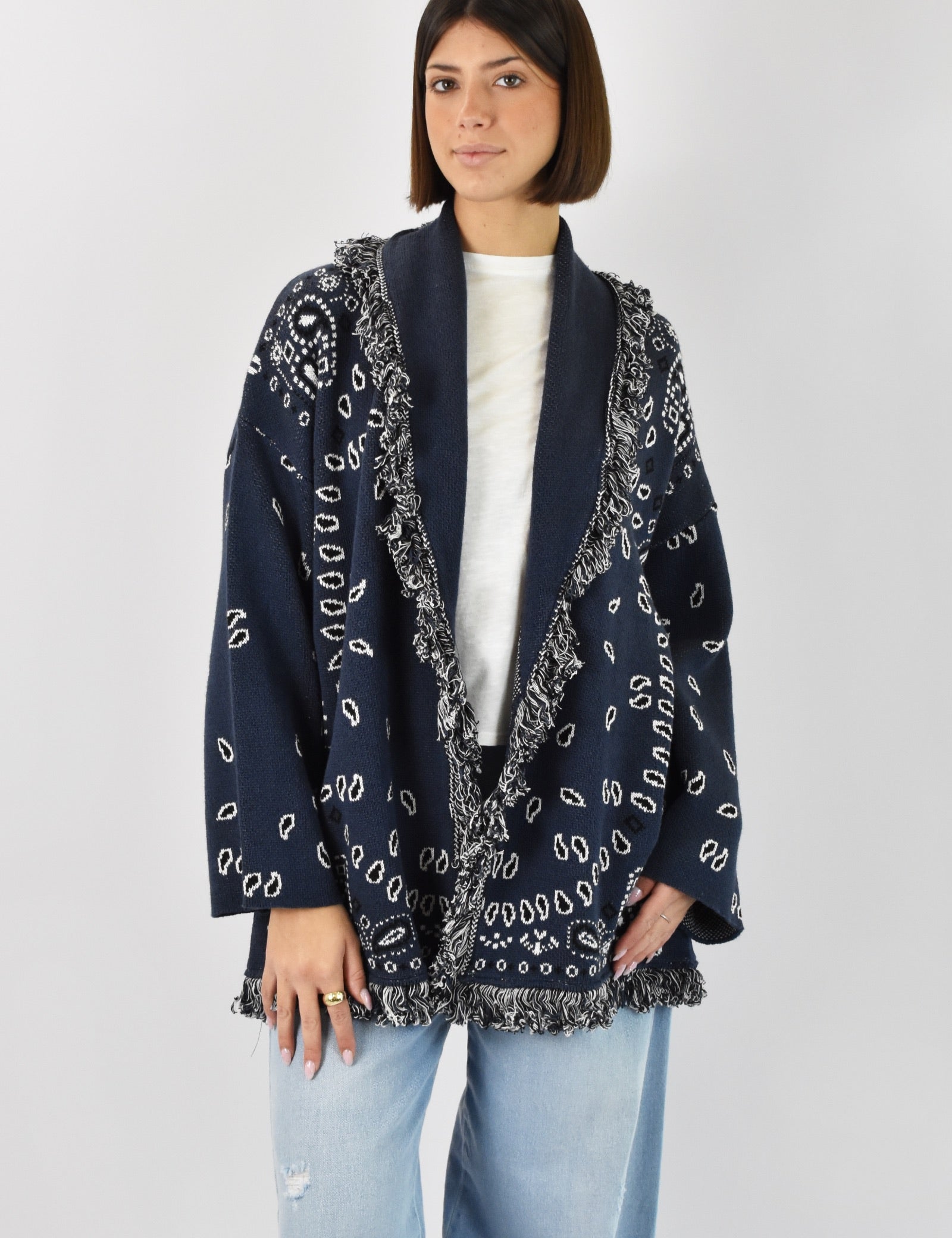 Cardigan jaquard frange