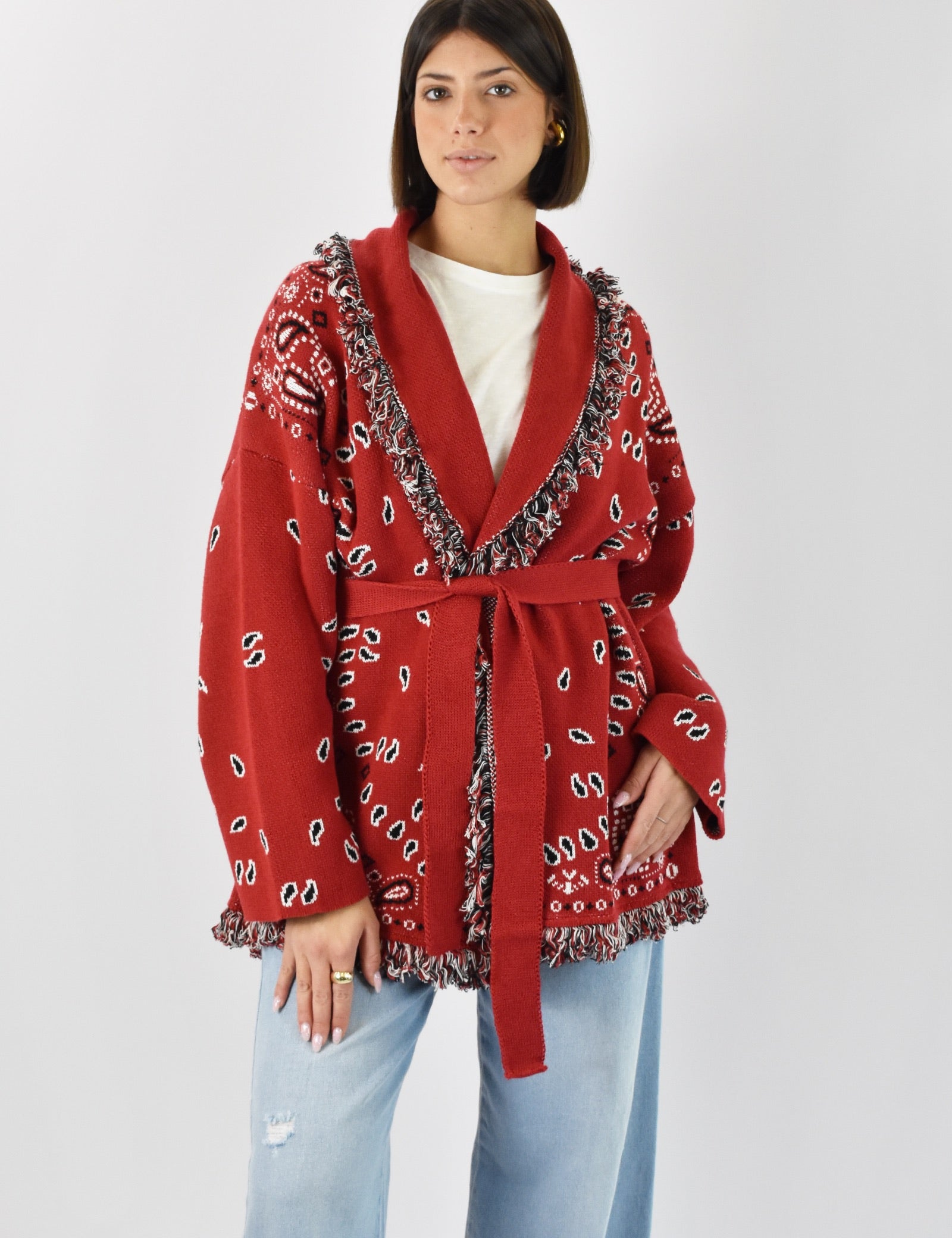 Cardigan jaquard frange