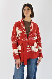 Cardigan palme con cintura