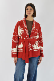 Cardigan palme con cintura
