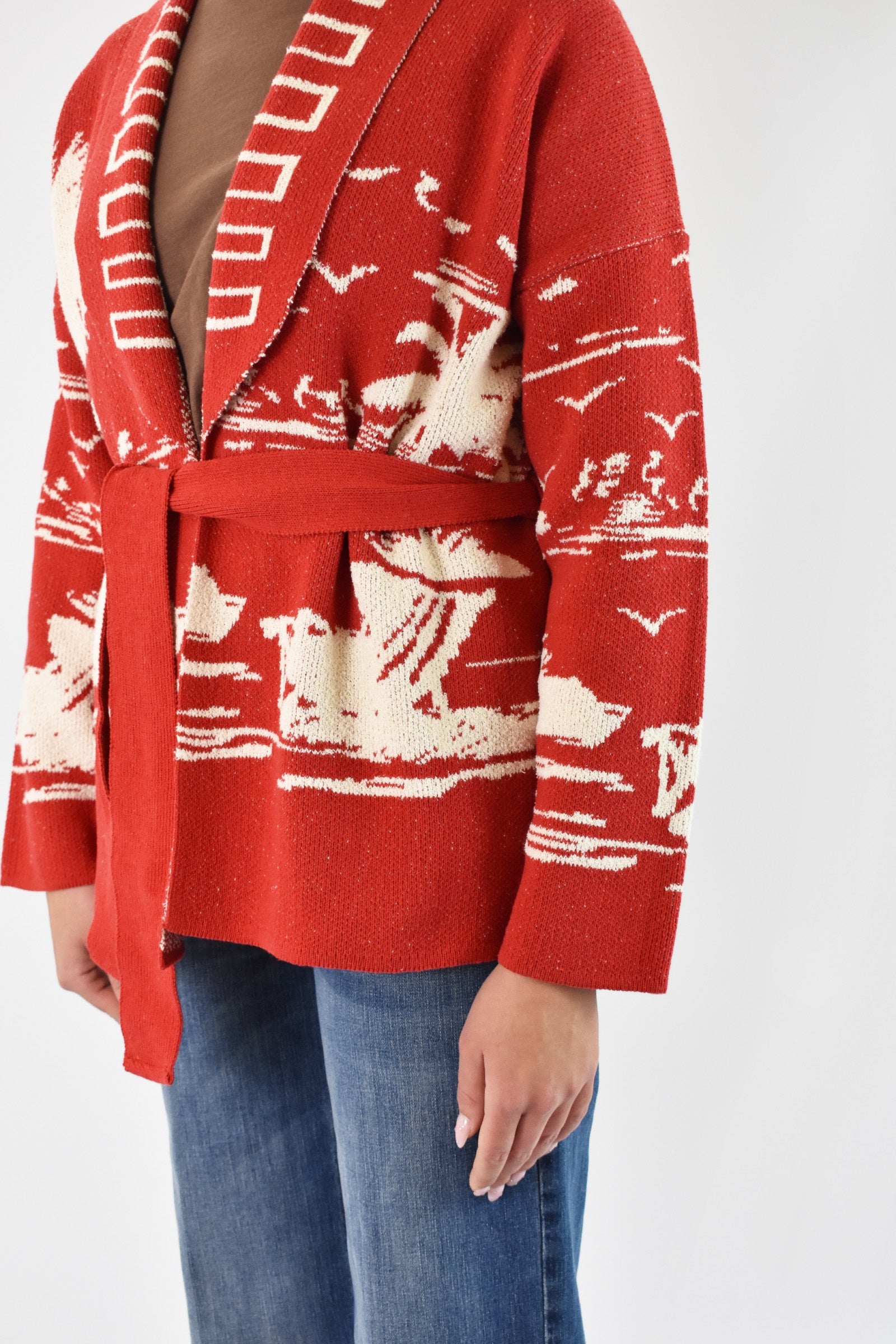 Cardigan palme con cintura