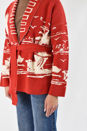 Cardigan palme con cintura