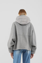 Bomber handmade con dettagli piumino removibili, brand HaveOne, vista posteriere, colore grigio