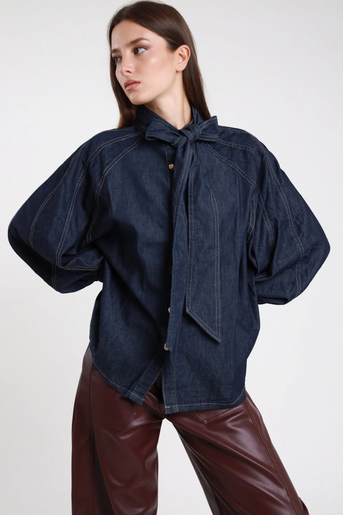 Camicia denim fiocco