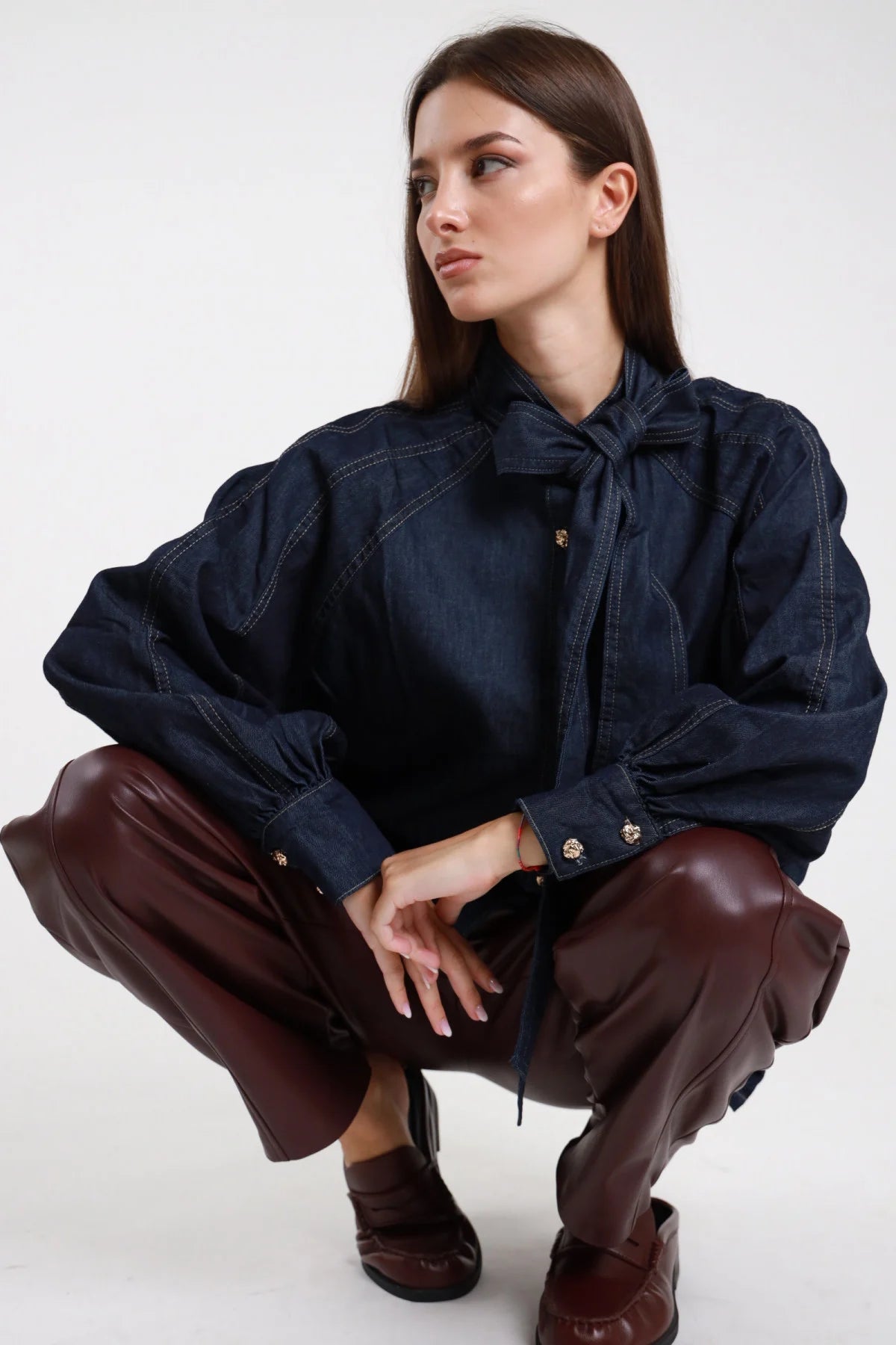 Camicia denim fiocco