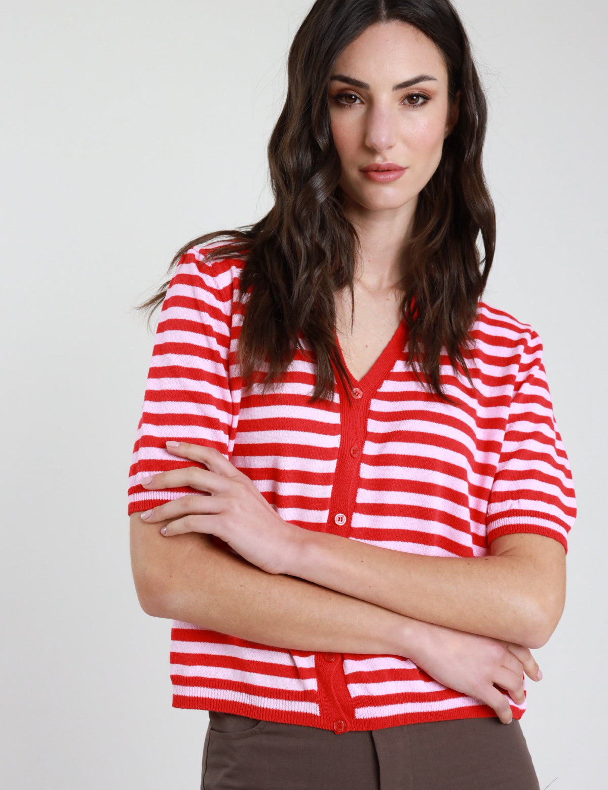 Cardigan rigato mezza manica