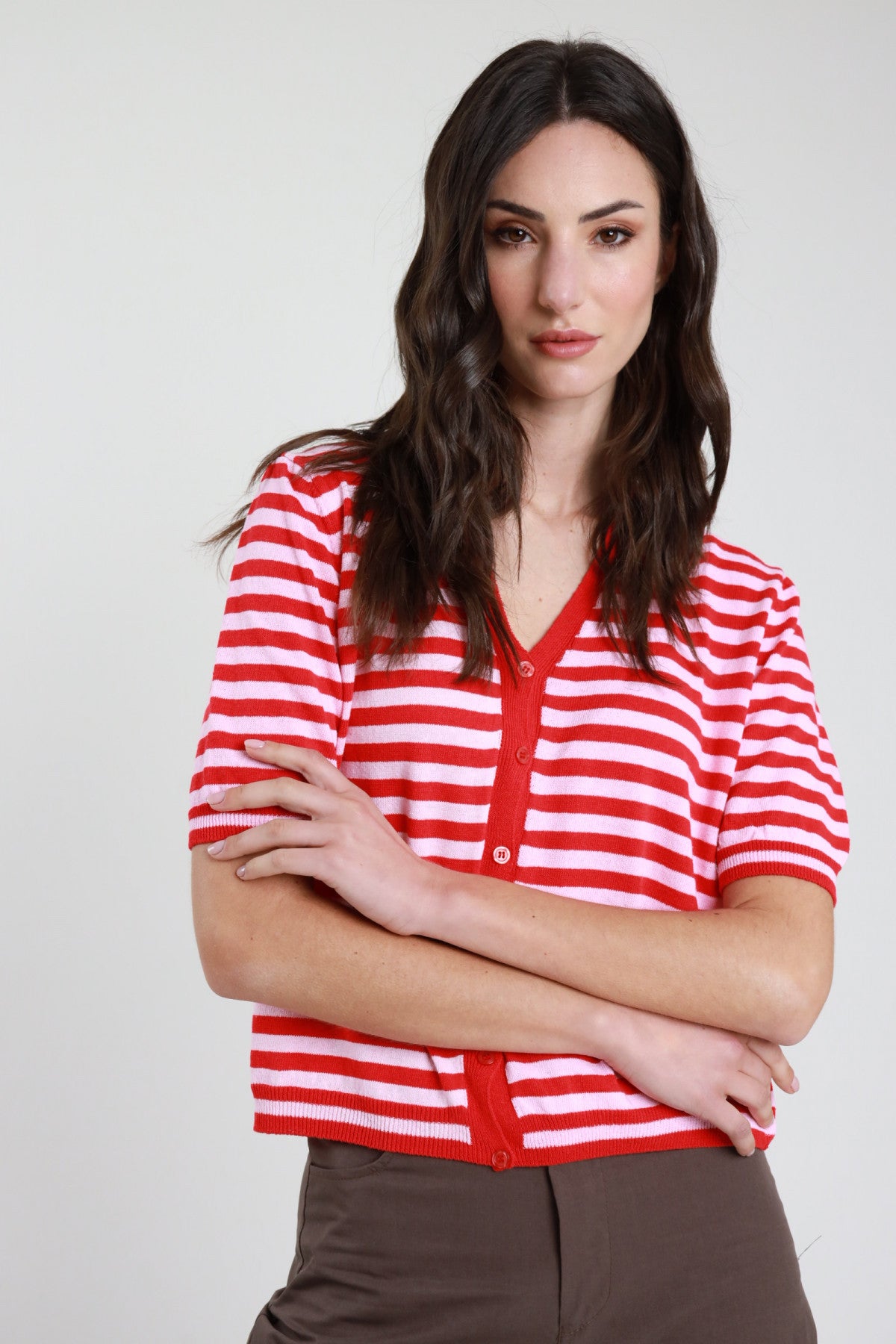 Cardigan rigato mezza manica