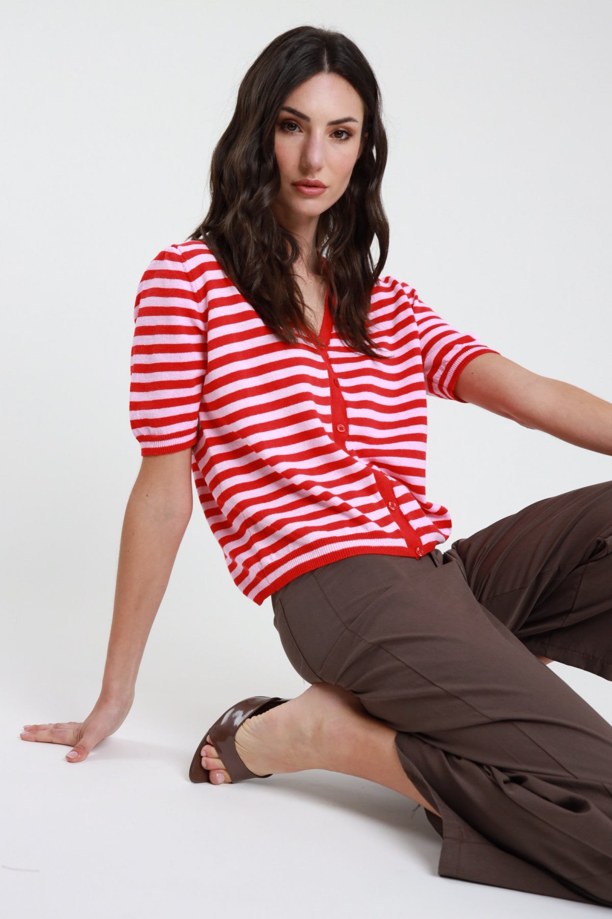 Cardigan rigato mezza manica