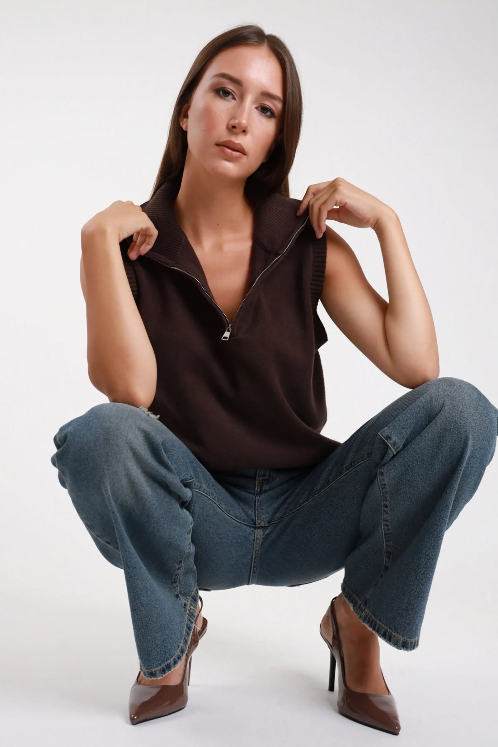 Maglia smanicata quarter zip