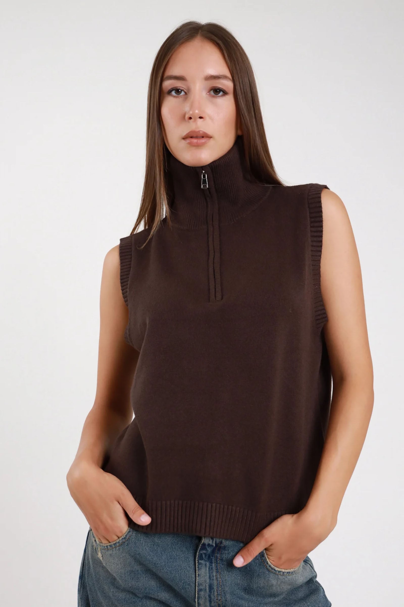Maglia smanicata quarter zip