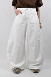 Pantalone God Save Denim IRIDE balloon fit con orlo a taglio vivo bianco