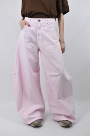 Pantalone God Save Denim IRIDE balloon fit con orlo a taglio vivo rosa