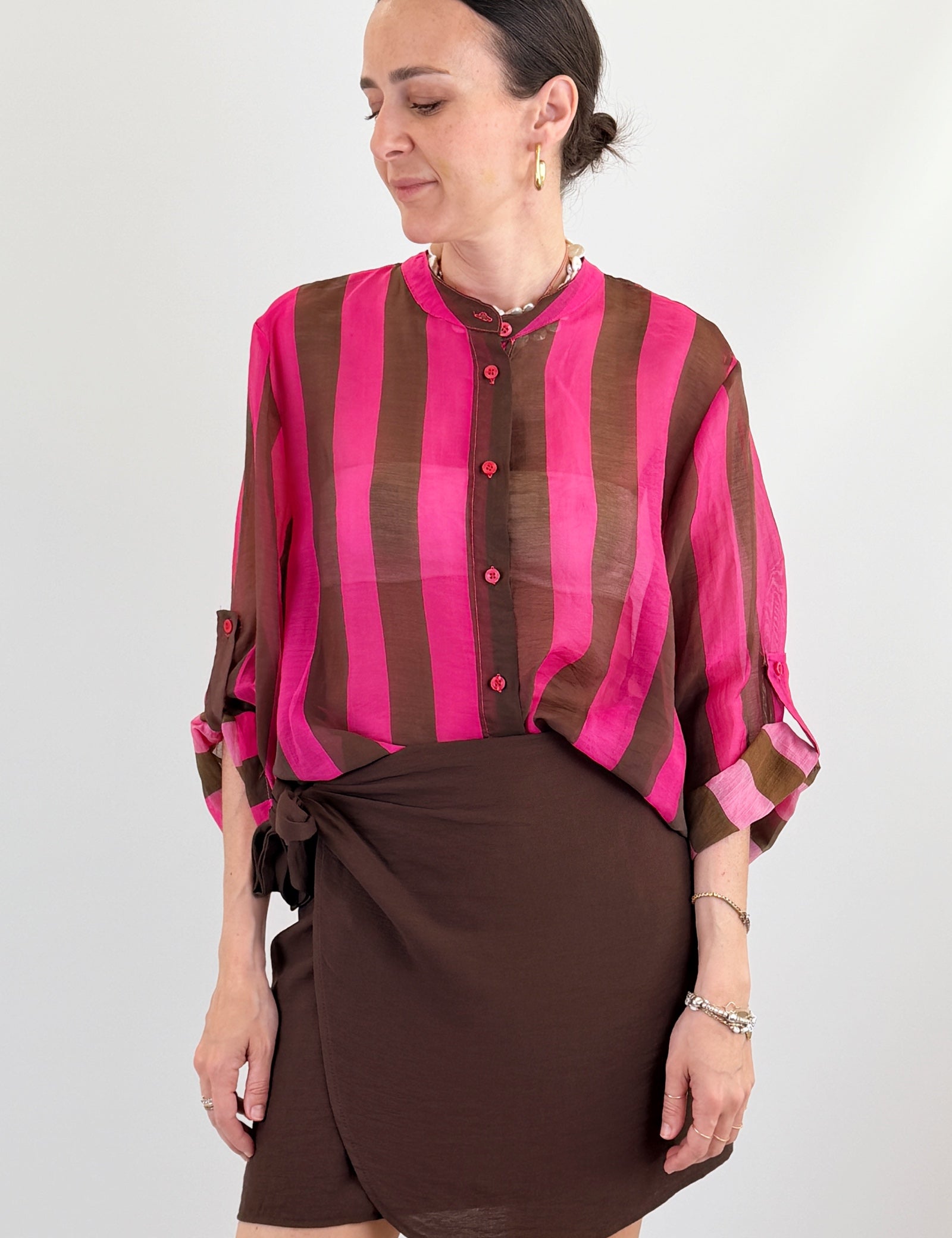 haveone camicia coreana maxi righe colore fuxia moro CVS-Q422