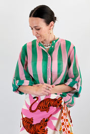 haveone camicia coreana maxi righe colore rosa lime CVS-Q422