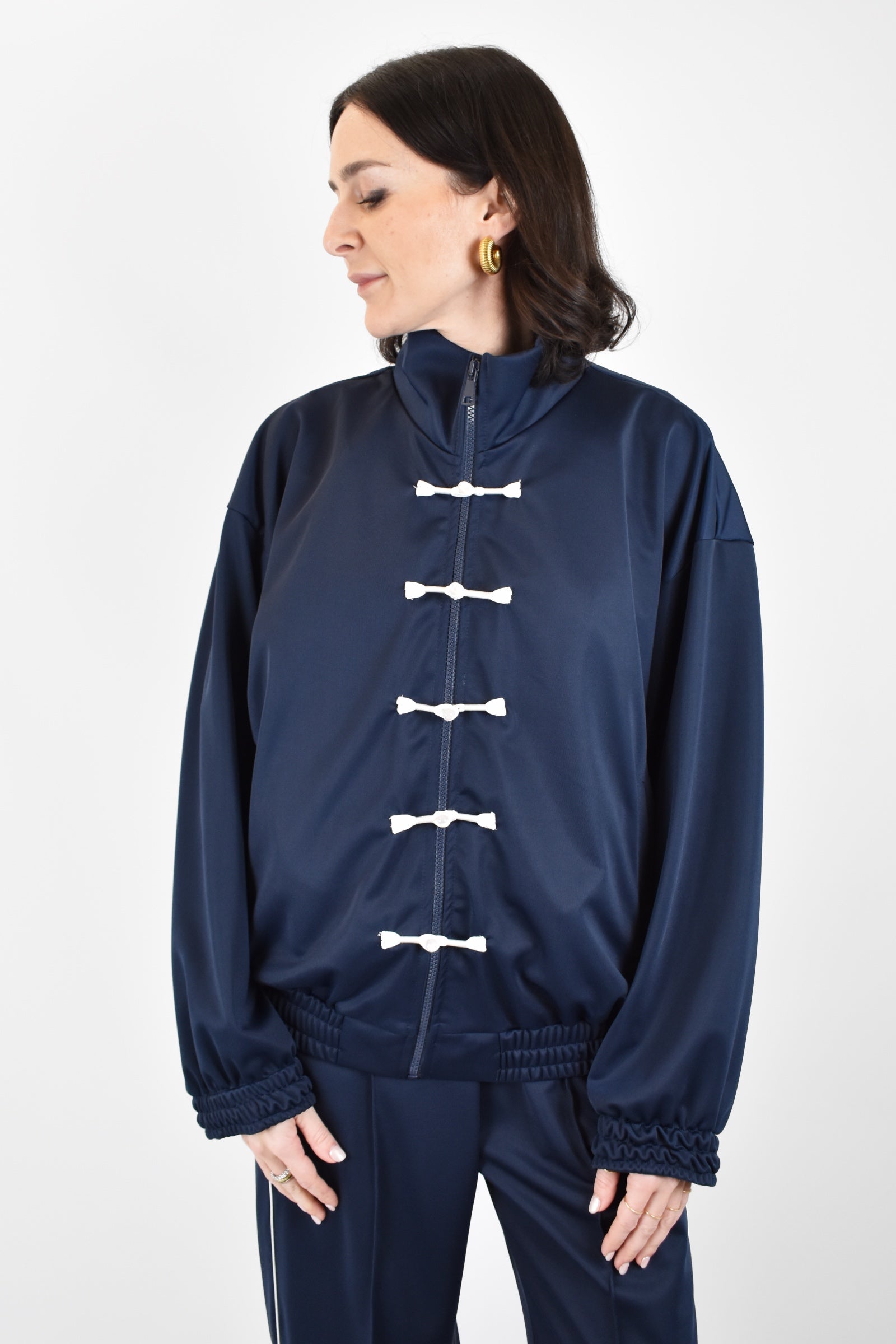 Felpa HaveOne da donna ispirata al capodanno cinese, street style, chiusura con zip e allacciatura tradizionale, articolo fvs-q022