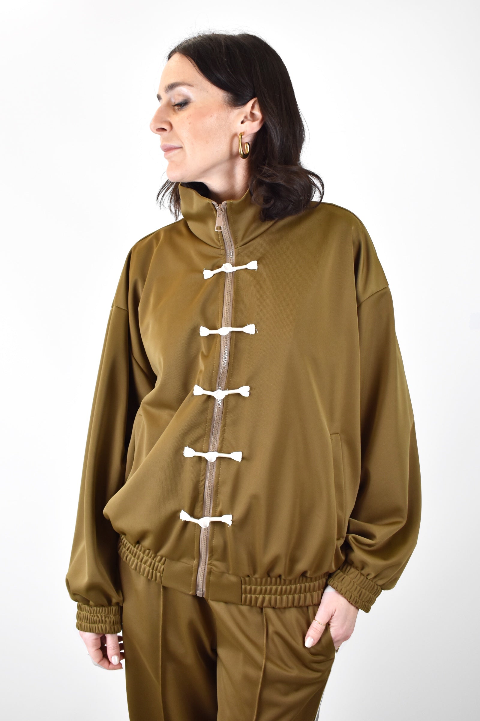 Felpa HaveOne da donna ispirata al capodanno cinese, street style, chiusura con zip e allacciatura tradizionale, articolo fvs-q022