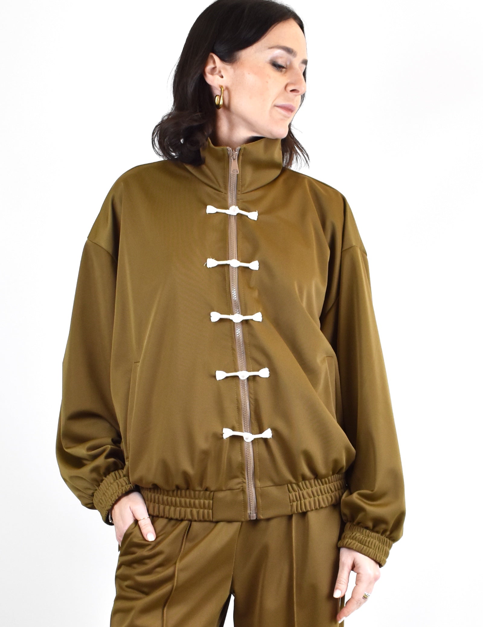 Felpa HaveOne da donna ispirata al capodanno cinese, street style, chiusura con zip e allacciatura tradizionale, articolo fvs-q022