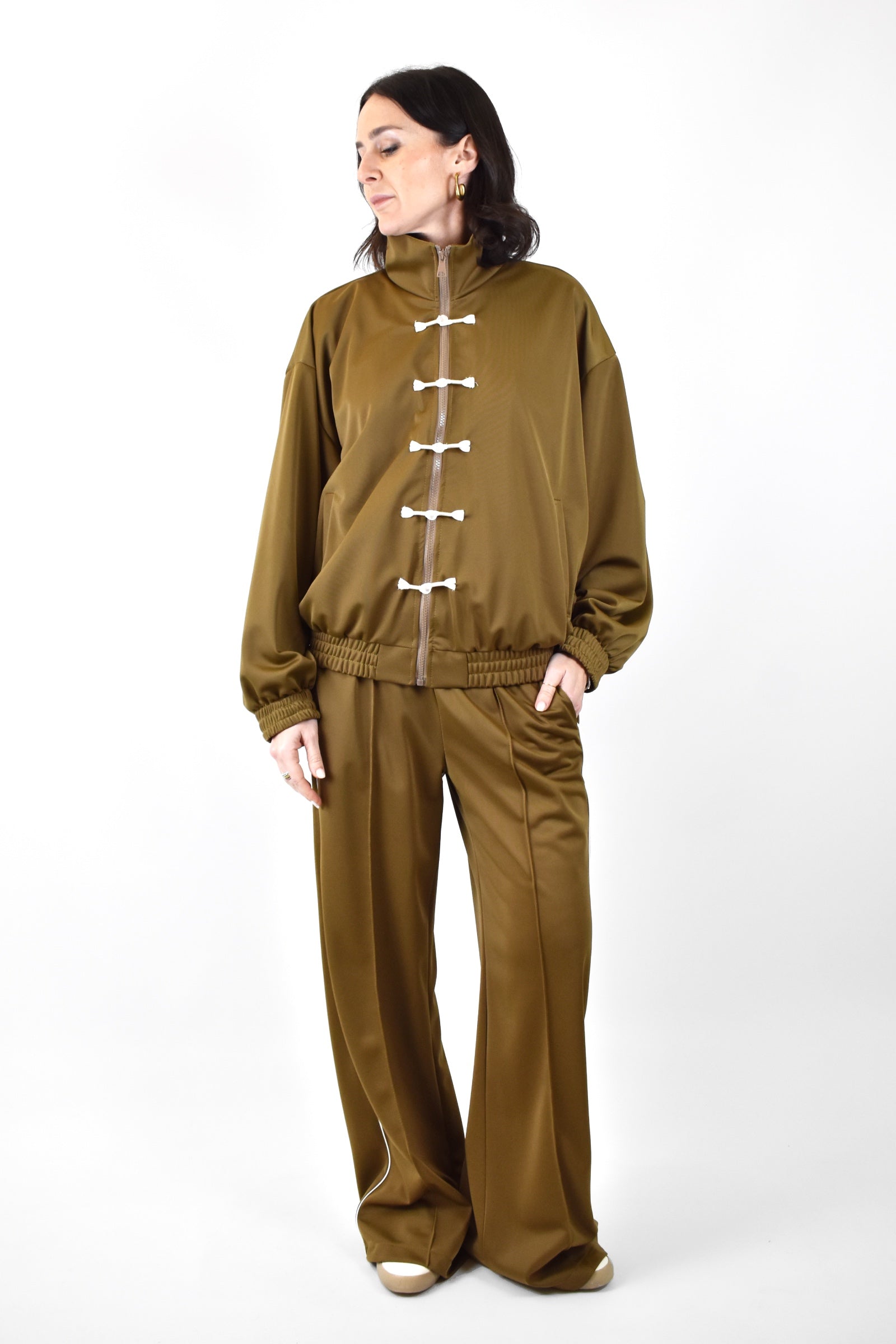 Felpa HaveOne da donna ispirata al capodanno cinese, street style, chiusura con zip e allacciatura tradizionale, articolo fvs-q022