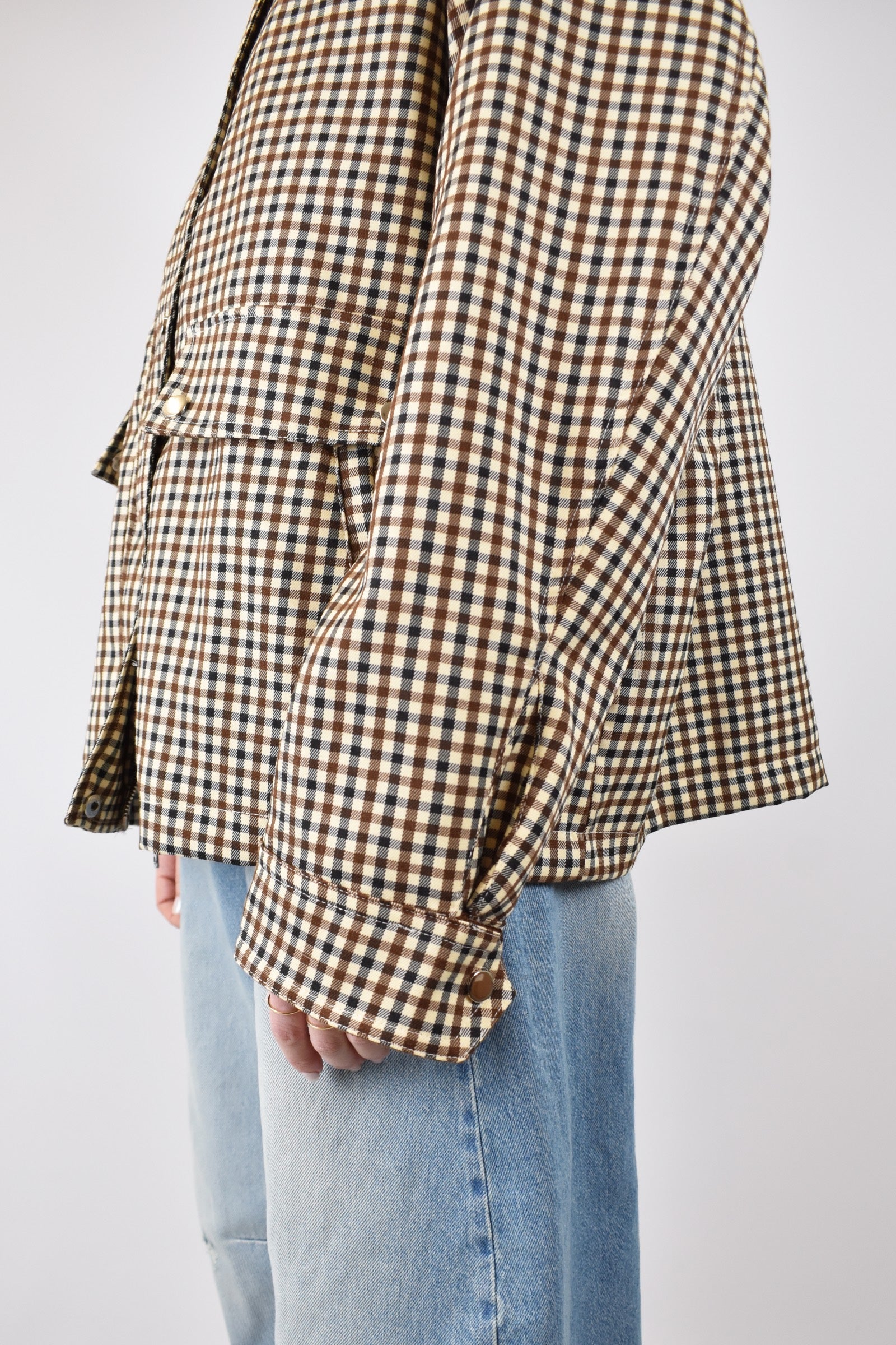 Haveone, giubbotto a quadretti da donna, dettagli in velluto su colletto e polsi, modello jno-q052