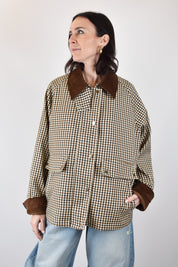 Haveone, giubbotto a quadretti da donna, dettagli in velluto su colletto e polsi, modello jno-q052