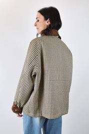 Haveone, giubbotto a quadretti da donna, dettagli in velluto su colletto e polsi, modello jno-q052