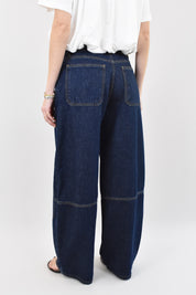 jeans donna modello wide leg blu scuro con toppe applicate, articolo PLS-Q299 di HaveOne