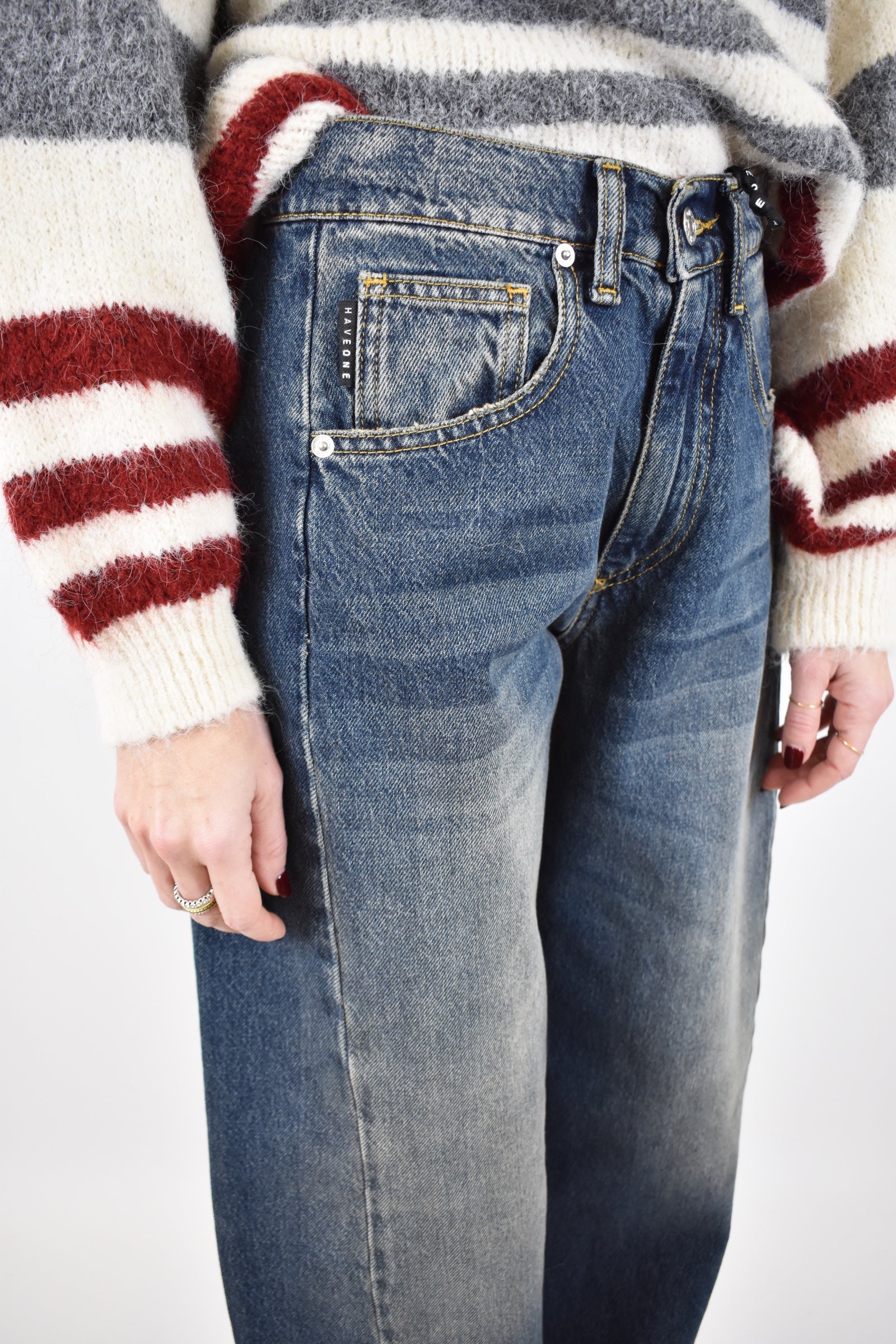 Jeans da donna modello LUCY HaveOne, balloon fit, lavaggio leggermente invecchiato, casual chic, articolo pls-p352