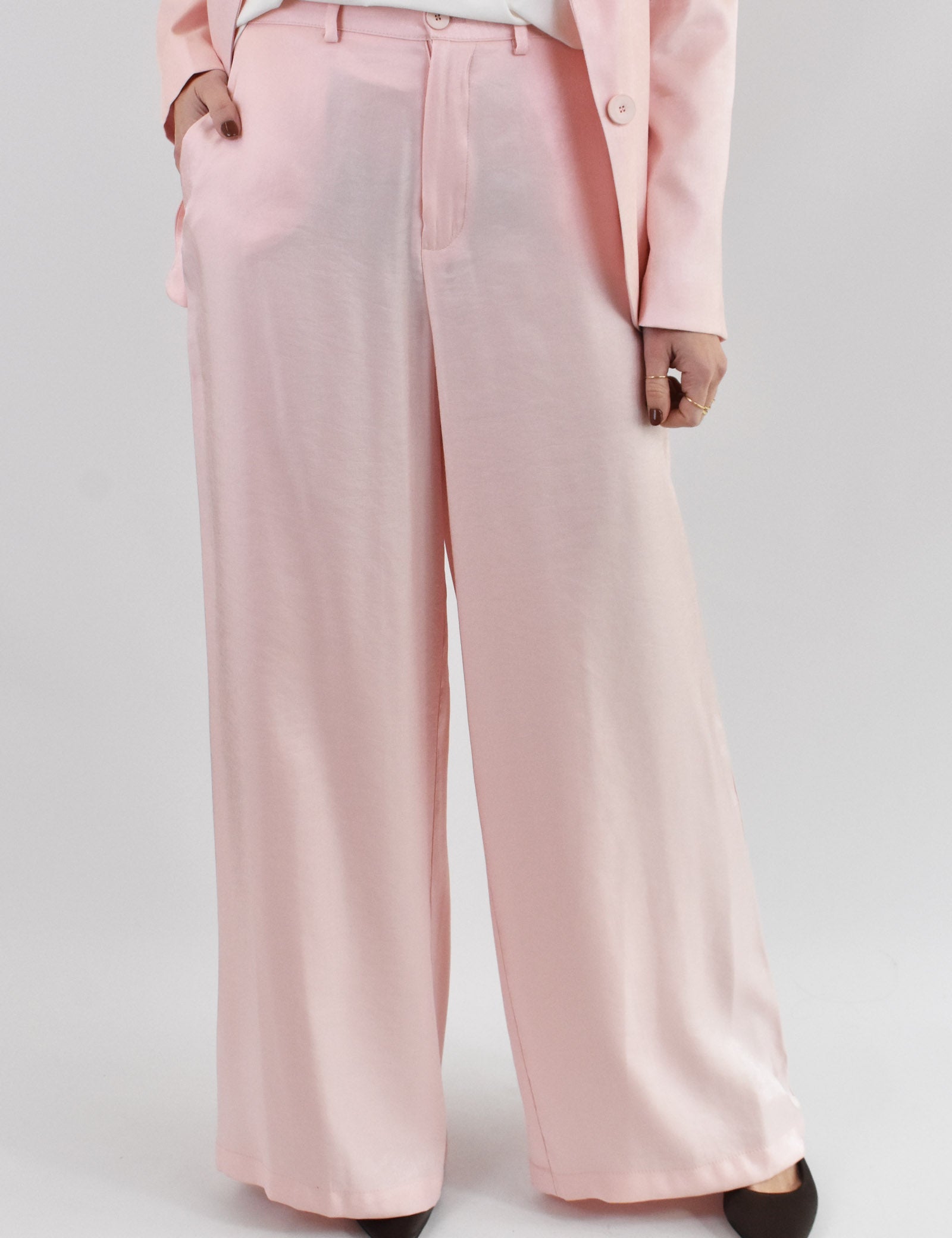 HaveOne pantalone a palazzo fluido in tessuto di viscosa, elegante e raffinato, colore quarzo