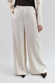 HaveOne pantalone a palazzo fluido in tessuto di viscosa, elegante e raffinato, colore avorio