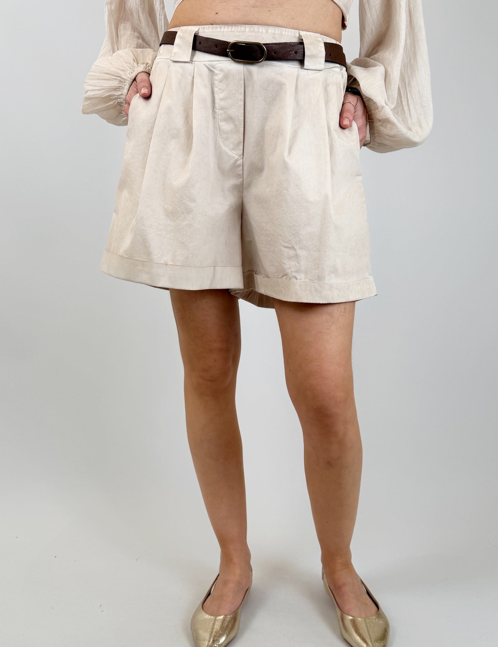 Shorts in mussola con cintura