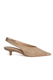scarpa décolleté slingback da donna effetto suede, tacco basso, colore beige, CORINA