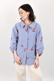 Camicia a righe ricamo rose