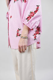 Camicia a righe ricamo rose