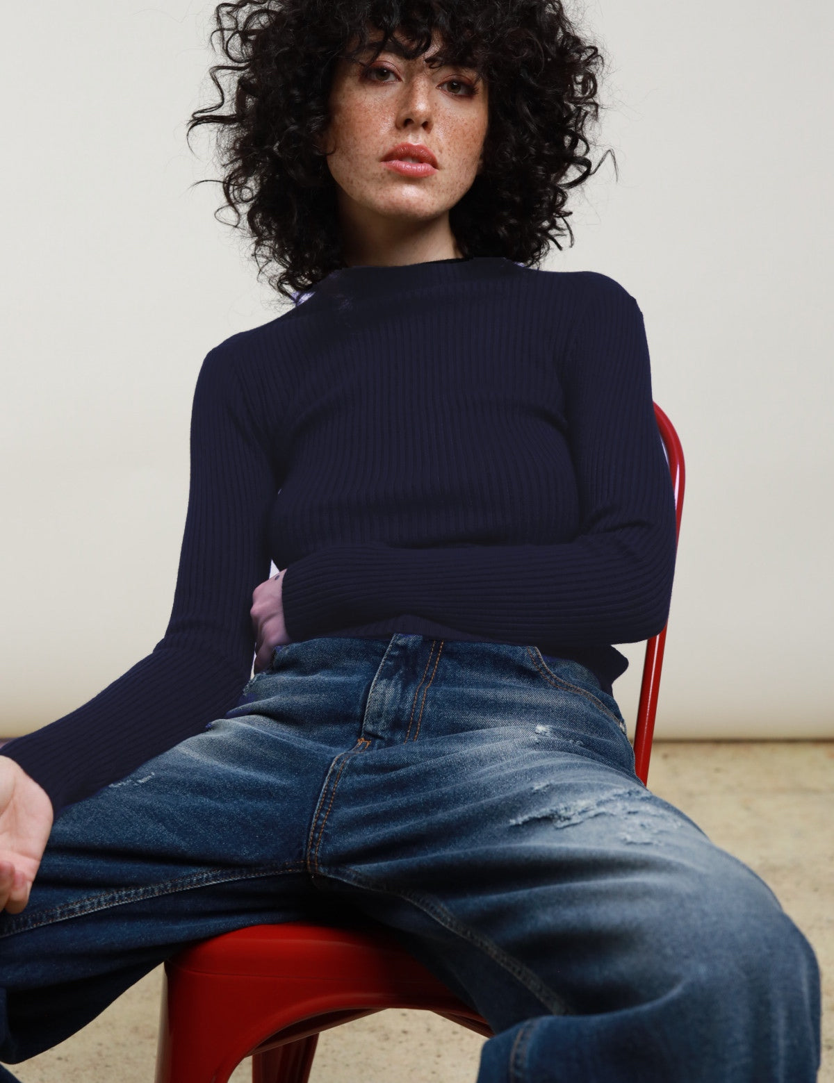 Maglia lupetto a costine SusyMix, articolo 250902, colore blu, vista frontale