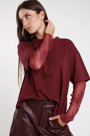 T-shirt manica pizzo