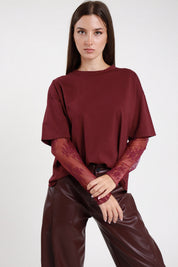 T-shirt manica pizzo