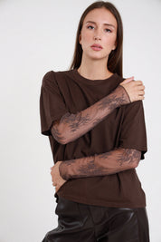 T-shirt manica pizzo