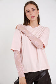 T-shirt manica pizzo