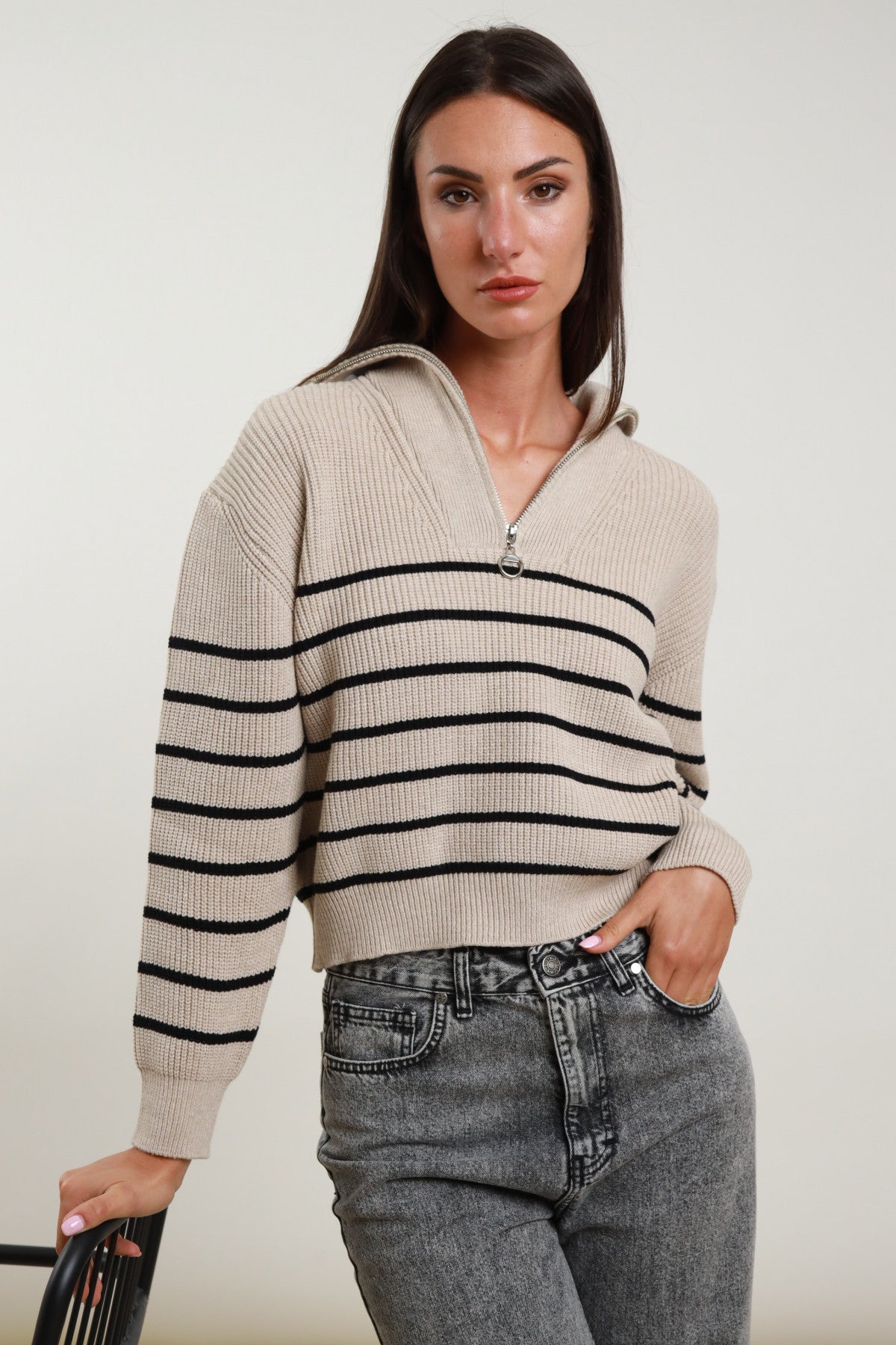 Maglia righe con zip