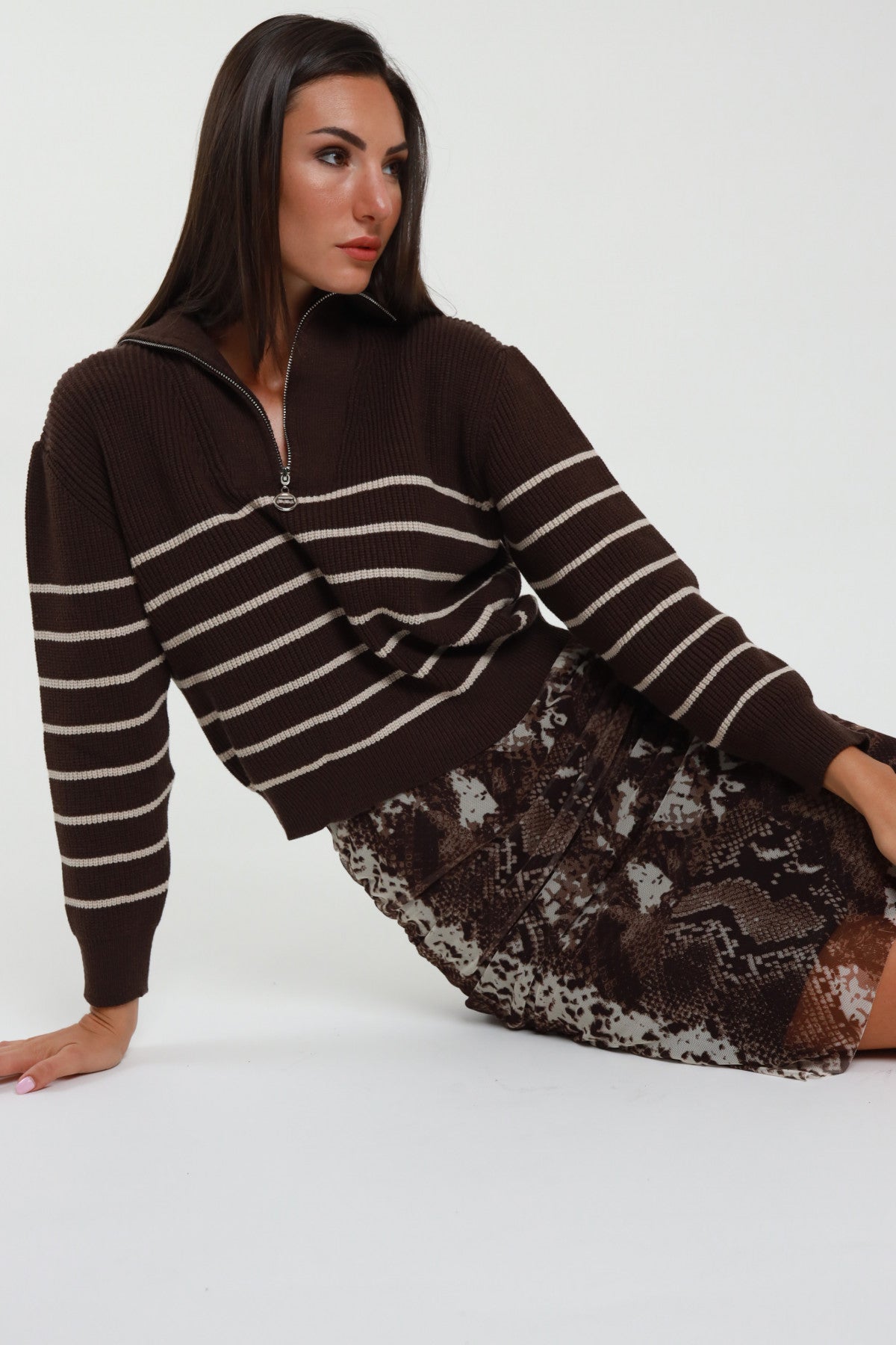 Maglia righe con zip