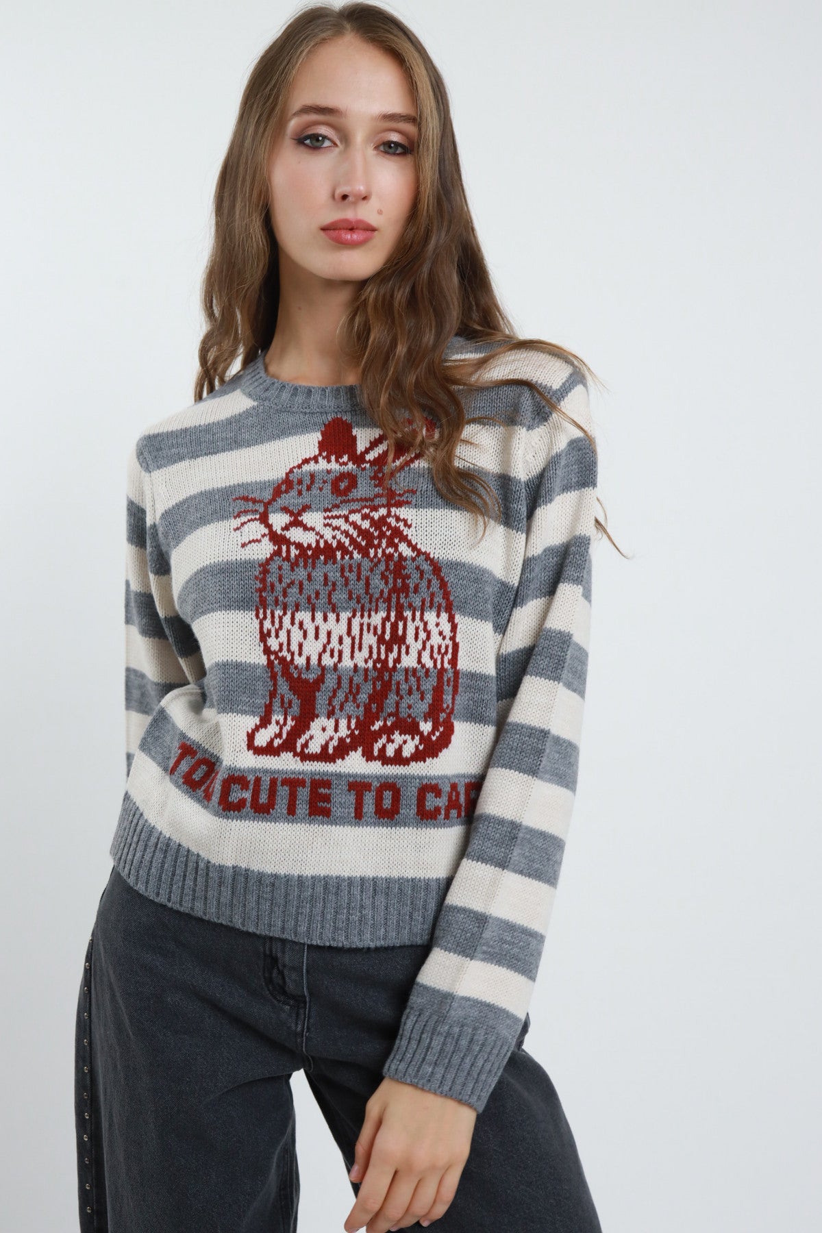 Maglia intarsio righe coniglio