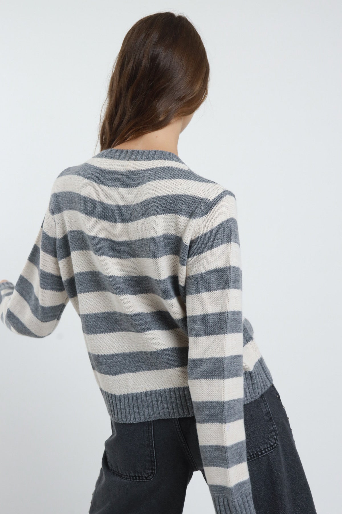 Maglia intarsio righe coniglio