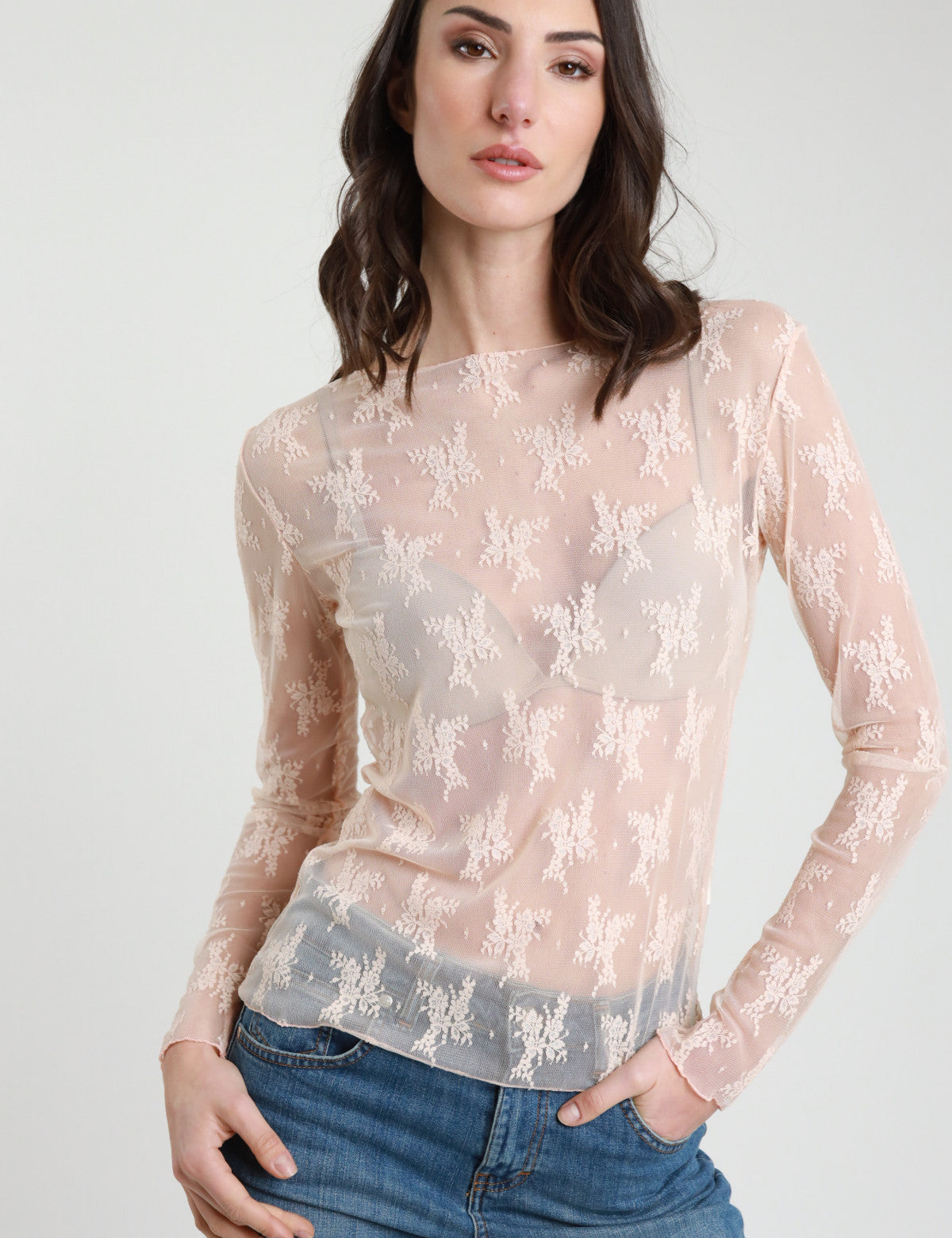 Maglia pizzo buco manica