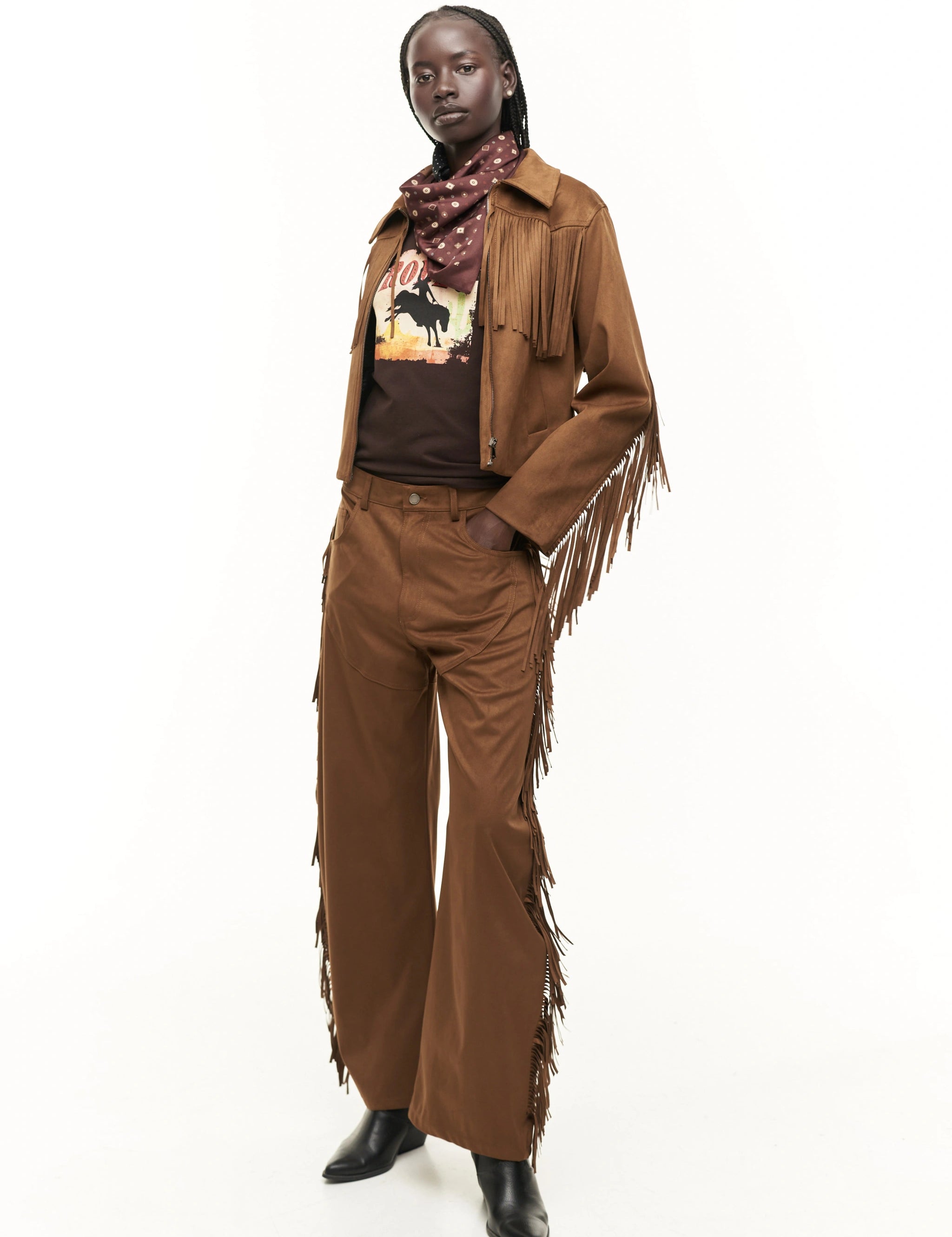 Pantalone suede con frange