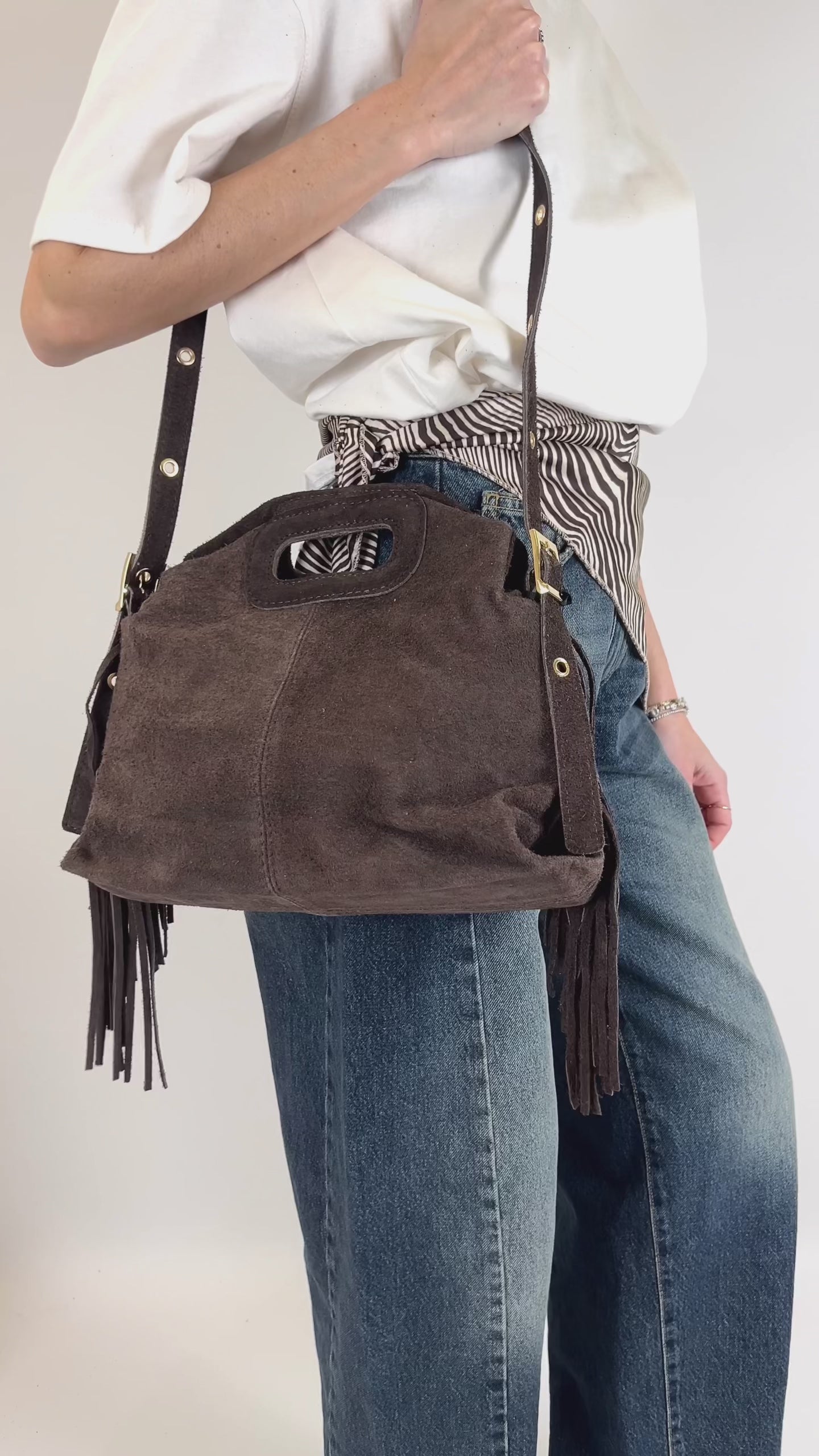 Borsa camoscio frange NINA