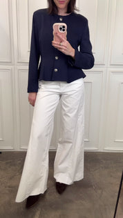 haveone pantalone julia modello flare con inserti laterali e orlo a taglio vivo, bianco